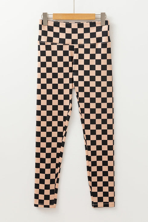 Checkered Print High Waist Stretch Skinny Leggings