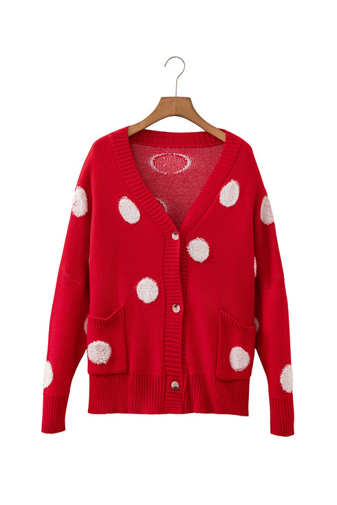 Oversized Polka Dot Button Front V Neck Cardigan