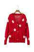 Oversized Polka Dot Button Front V Neck Cardigan