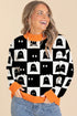 High Neck Drop Shoulder Geometric Print Sweater