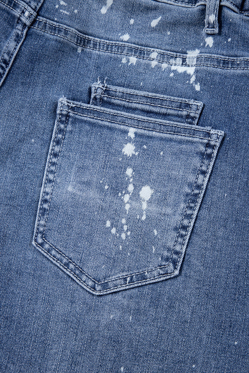 Distressed Splatter Paint Rope Waist Cropped Straight Leg Jeans