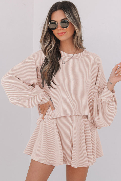 Corded Lantern Sleeve Ruffled Skort Two Piece Dress