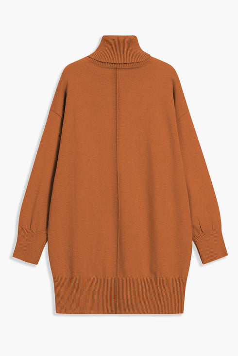 Oversized Turtleneck Center Seam Knit Sweater Dress