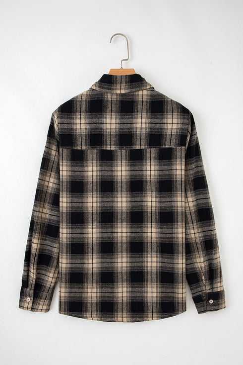 Retro Plaid Double Flap Pocket Brushed Shacket