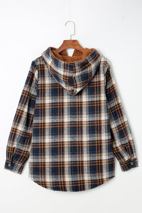 Exclusive Sherpa Fleece Lined Hooded Plaid Shacket