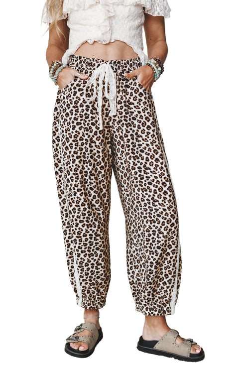 Leopard Print Ankle Length Elastic Waist Pants