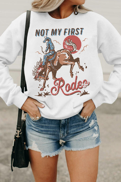 Not My First Rodeo Western Print Pullover Sweatshirt