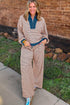 Striped V Neck Long Sleeve Lounge Set