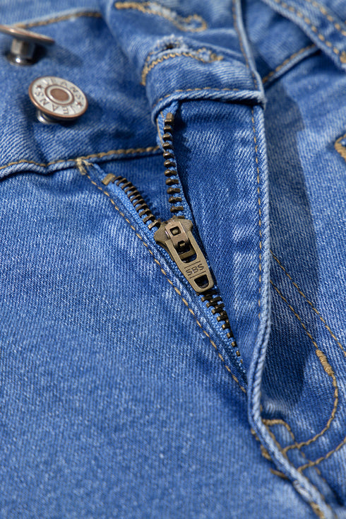 Casual Double Button High Rise Straight Leg Jeans