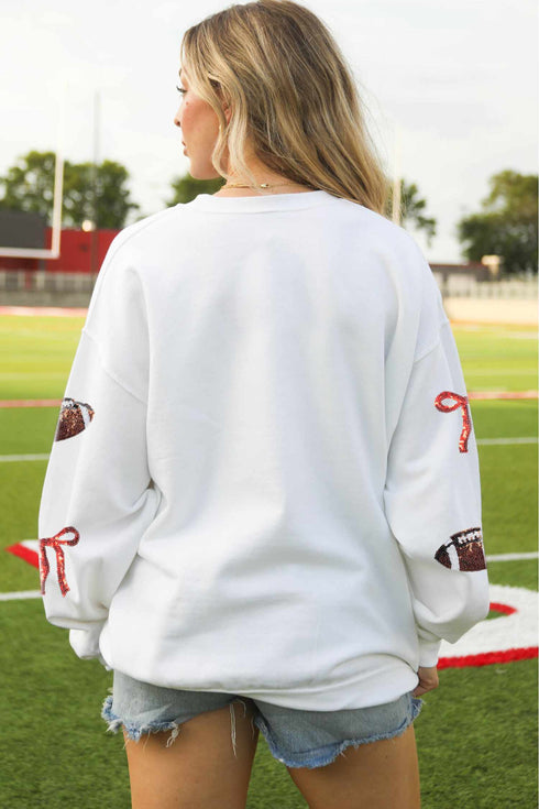 Polyester Sequin Rugby Bow Graphic Pullover Sweatshirt