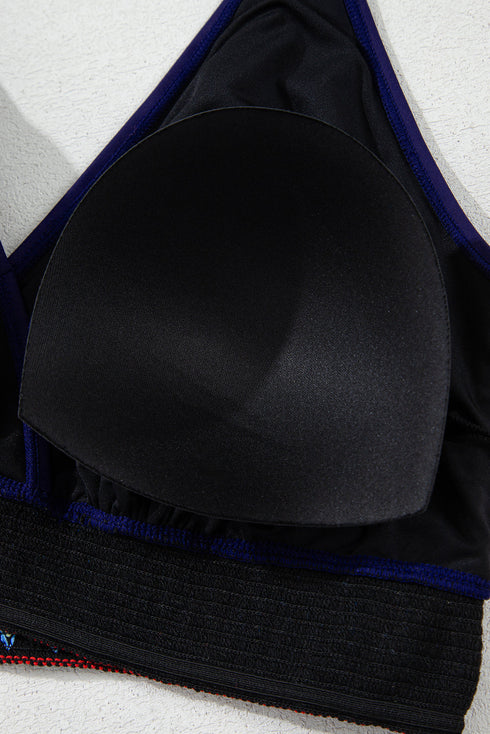 Embroidered Trim Wrap Tie High Waisted Plus Size Swimwear