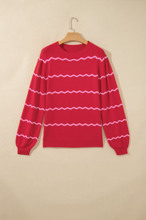 Striped Round Neck Long Sleeve Shift Pullover Sweater