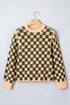 Checkered Drop Shoulder Long Sleeve Knit Sweater
