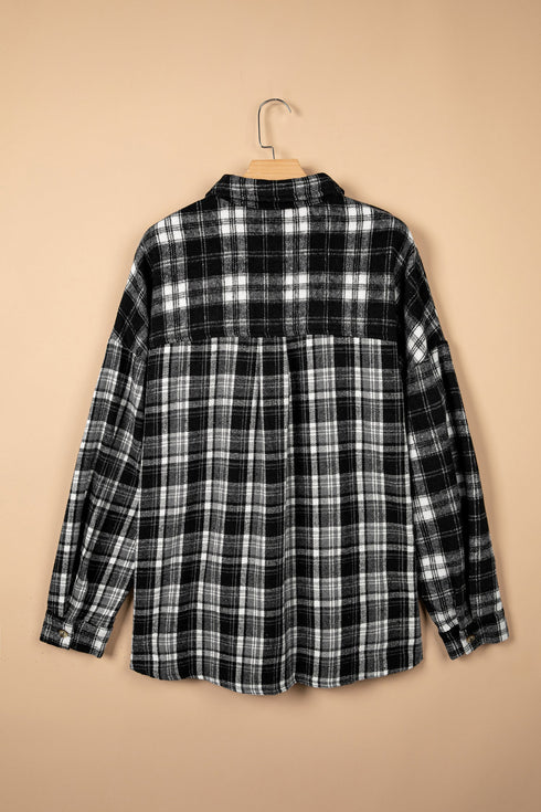 Plaid V Neck Long Sleeve Shift Shirt Jacket