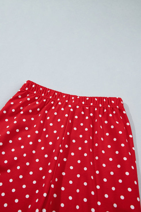 Polka Dot Drawstring Wide Leg Long Sleeve Pant Set