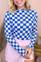 Plaid Pattern Mesh Sheer Long Sleeve Top