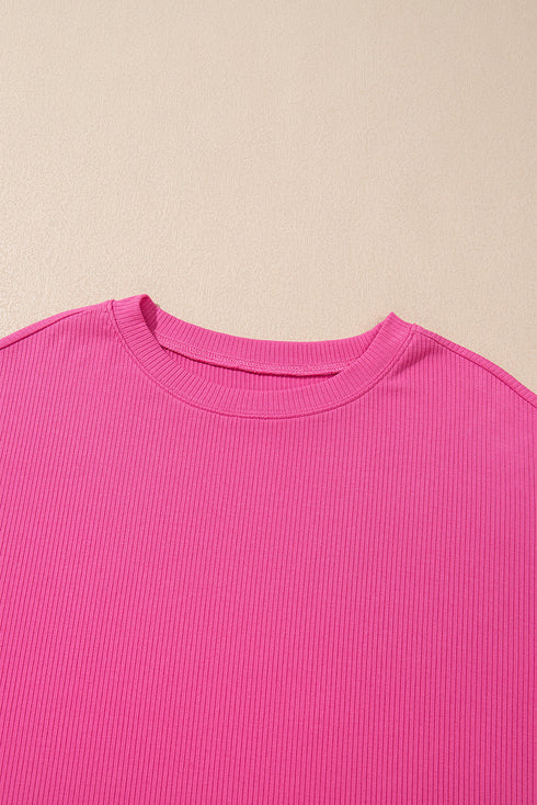 Solid Ribbed Loose Tunic Top And Slim Short Sets