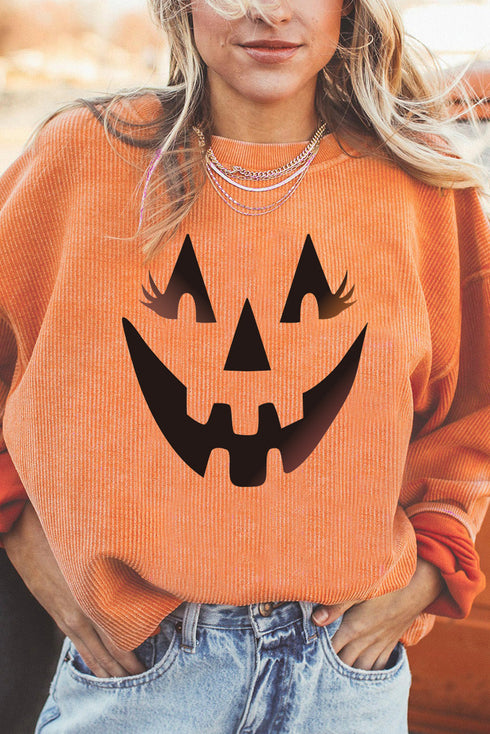 Corded Texture Jack O Lantern Graphic Sweatshirt