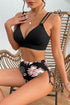 Ribbed Double Strap Tropical High Waist Bikini Set