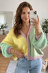 Patchwork V Neck Drop Shoulder Knitwear Cardigan