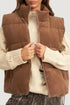 Textured Corduroy Stand Neck Zipped Puffer Vest