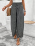 Bohemian Print Smocked High Waist Wide Leg Slit Pants