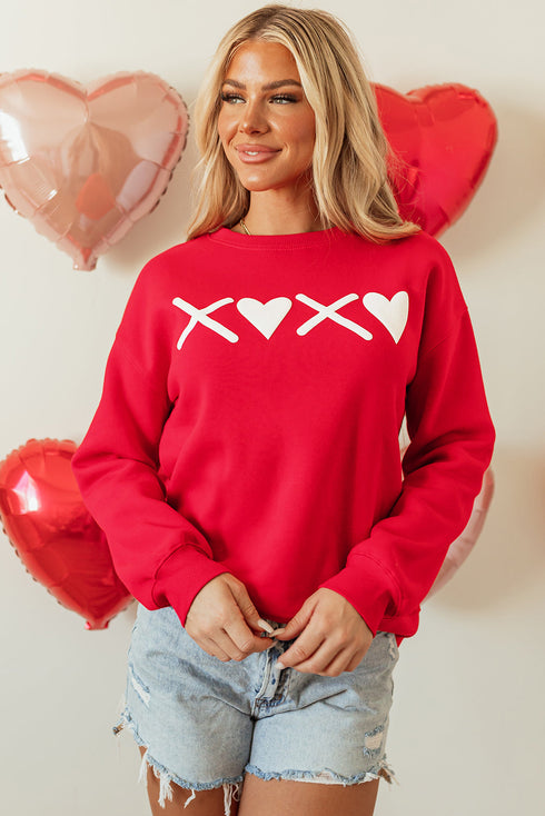 Heart Graphic Crew Neck Pullover Long Sleeve Sweatshirt