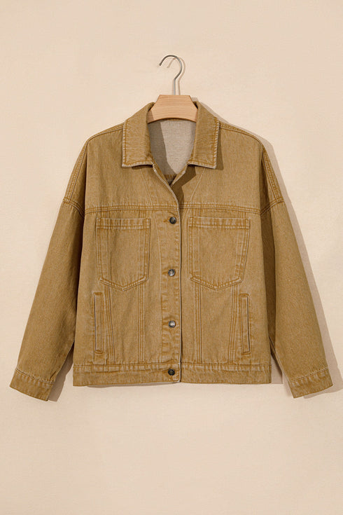 Metal Button Front Long Sleeve Collar Denim Jacket