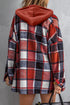 Casual Hooded Button Front Plaid Print Shacket