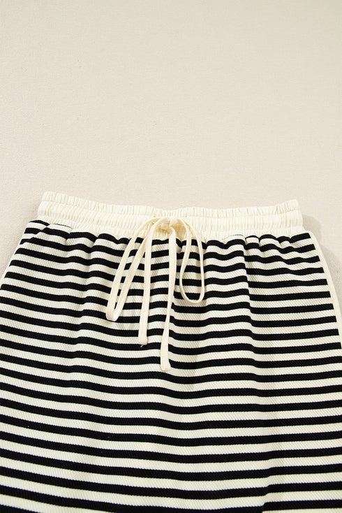 Textured Stripe Drop Shoulder Skort Two Piece Dress