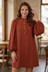 Pure Polyester Shift Long Sleeve Mini Dress