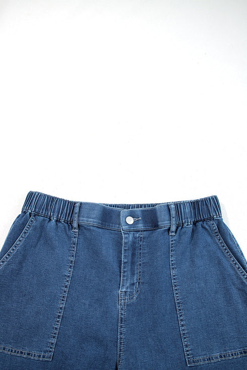 Elastic Waist Ruffled Wide Leg Denim Pants