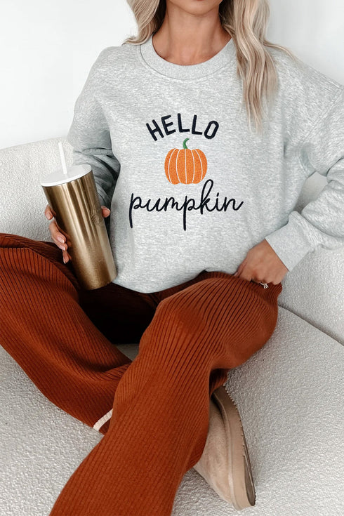 Polyester Cotton Hello Pumpkin Embroidered Pattern Sweatshirt