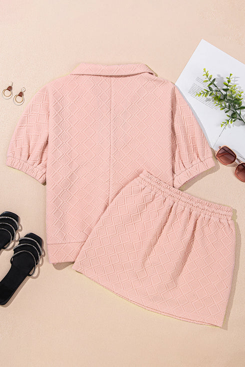 Textured Striped Collared Zip Up Two Piece Dress