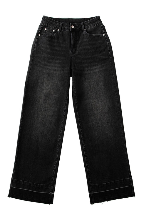 High Rise Straight Loose Raw Hem Cuffed Jeans