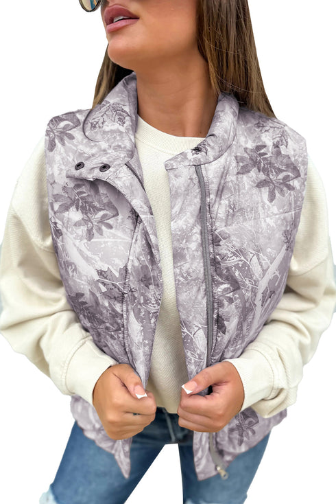 Camouflage Leaf Print Quilted Puffer Layering Vest