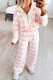 Striped Patchwork Zip Top Elastic Waist Pant Set