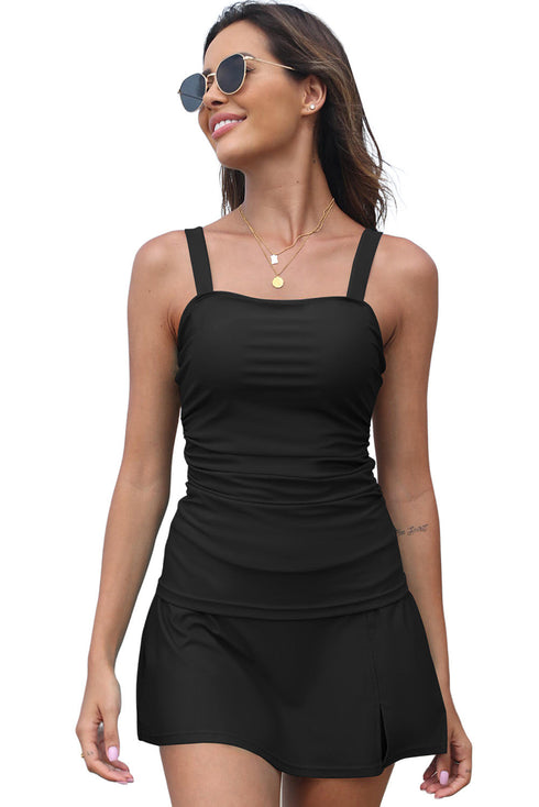 Ruched Square Neck Tummy Control Swim Dress