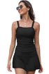 Ruched Square Neck Tummy Control Swim Dress