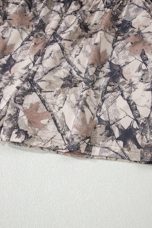 Abstract Woodland Print Long Sleeve Casual Short Set
