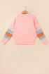 Striped Pattern Patchwork Raw Long Sleeve Top