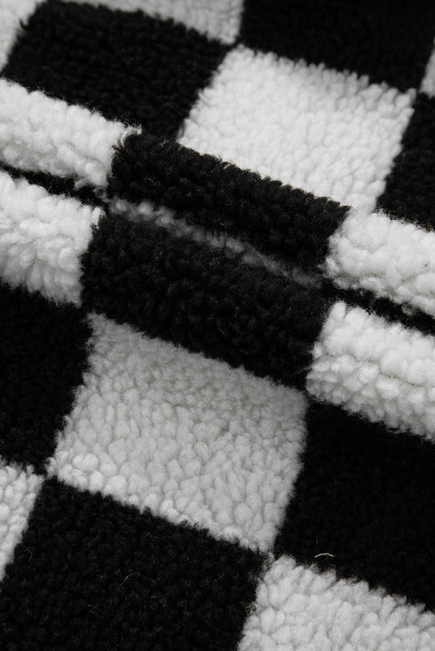Checkered Collared Buttoned Side Pocket Fleece Jacket