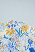 Floral Print Striped Trim V Neck Puff Sleeve Blouse