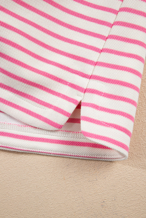 Striped Collared V Neck Pullover Skort Two Piece Dress