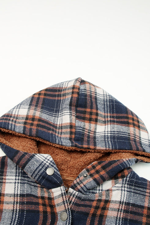 Exclusive Sherpa Fleece Lined Hooded Plaid Shacket