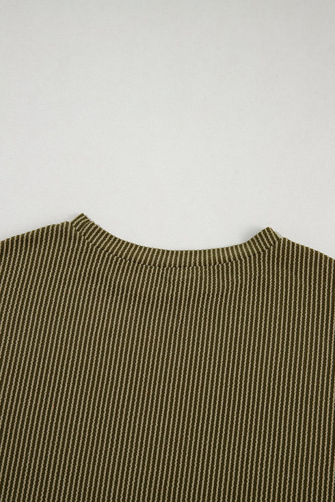 Corded Ribbed Knit Loose Fit Tee And Short Set