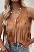 Western Fringed Suedette Faux Leather Snap Button Vest