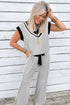Knit Lace Trim V Neck Tank Drawstring Wide Leg Pant Set