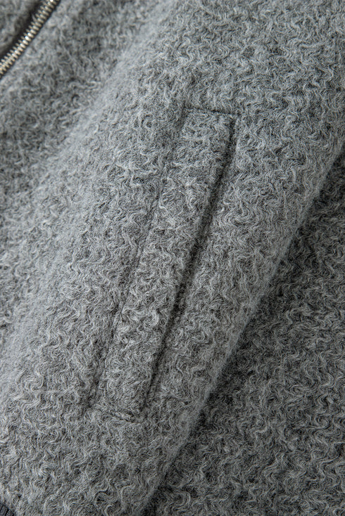 Fuzzy Fleece Zip Up Pocketed Casual Jacket