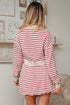 Stripe Cropped Collared Pullover Bubble Skirt Two Piece Dress